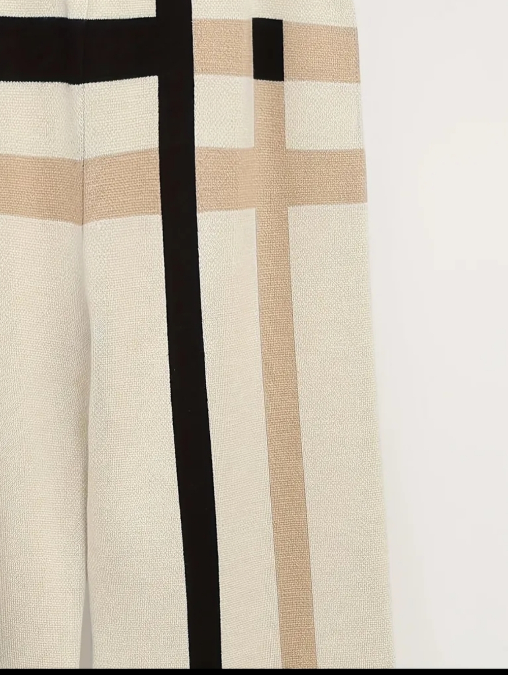 Everyday Plaid Set: Round-Neck Sweater with Shoulder Panels and Loose Plaid Trou - Picture 3 of 5